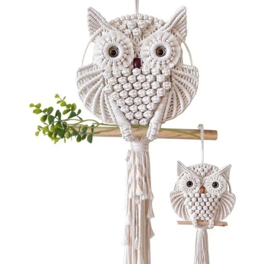 Vintage Owl Macrame Handcrafted Bohemian Wall Deco - Picture 5 of 6